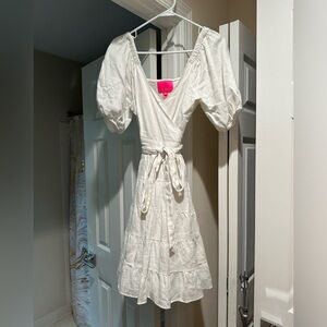 White linen Lilly Pulitzer wrap short dress